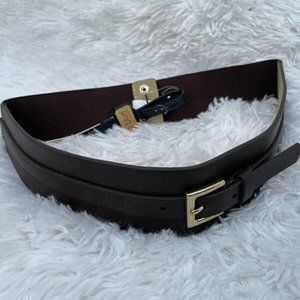 Linea Pelle LP Blue Women belt Brown Elastic Belt Gold Hardware Size US M/L new
